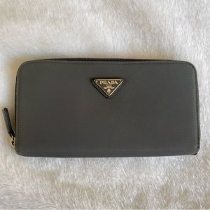 Prada Gray Nylon Zip Round Long Wallet